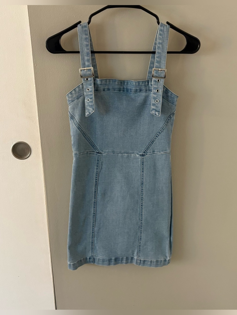 Light Wash Denim Pinafore Dress - Women